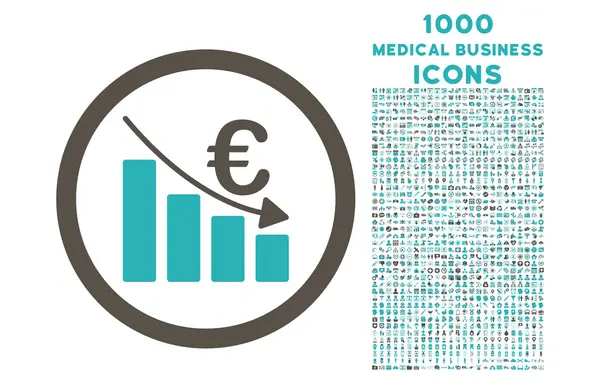 Zaokrouhlená ikona eura s 1000 ikonami bonusů — Stockový vektor
