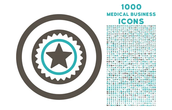 Sello de medalla redondeado icono con 1000 iconos de bonificación — Vector de stock