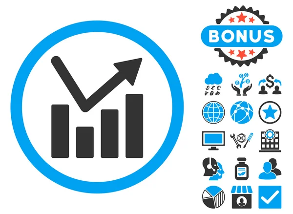 Bar Chart Trend Flat Vector Icon with Bonus — Stock Vector