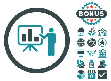 Bonus ile çubuk grafik sunum düz vektör simgesi
