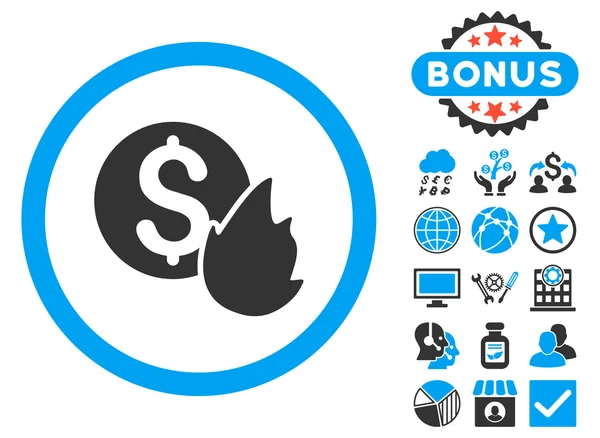 Burn Money Flat Vector Icon with Bonus — Stock Vector