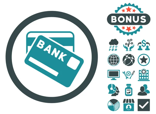 Ícone de vetor plano de cartões bancários com bônus — Vetor de Stock