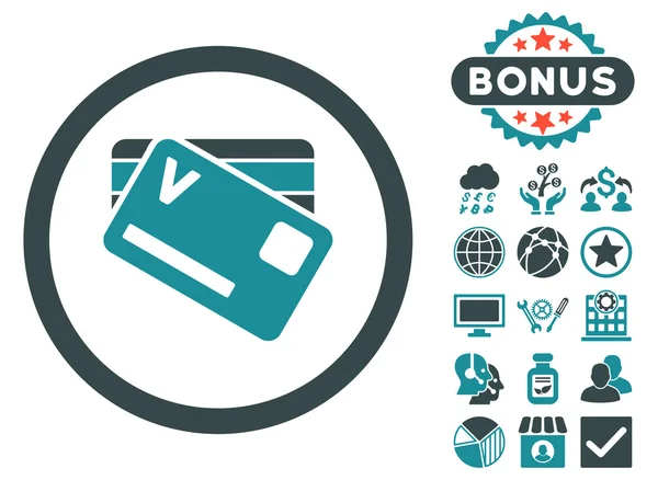 Bancaire kaarten platte Vector Icon met Bonus — Stockvector