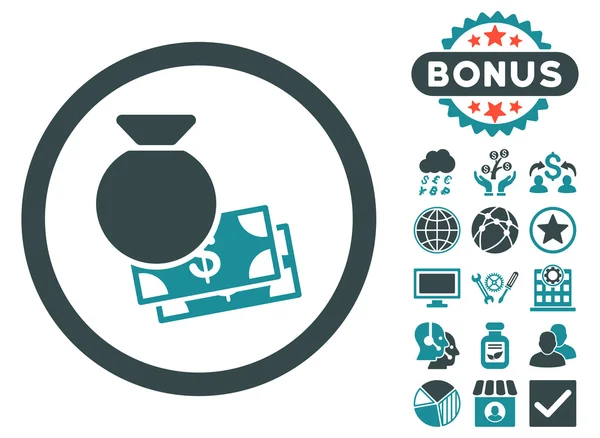 Dinero en efectivo plano Vector icono con bono — Vector de stock