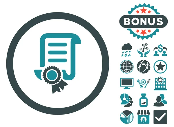 Documento de desplazamiento certificado Icono de vector plano con bono — Vector de stock