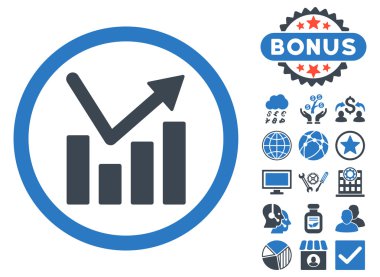 Bonus ile çubuk grafik eğilim düz vektör simgesi