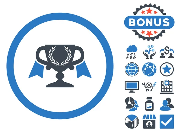 Award Cup plat vector icoon met bonus — Stockvector