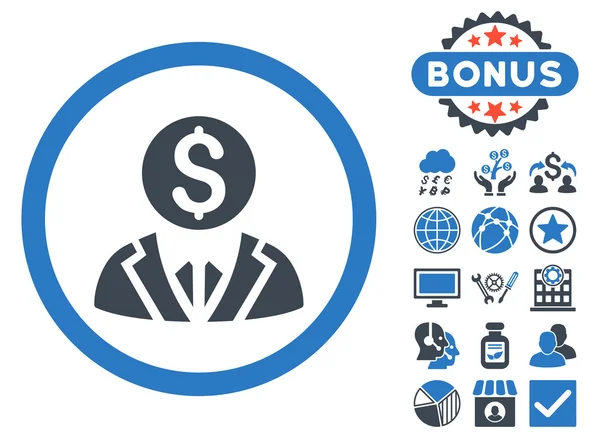 Ikon Vektor Datar Banker Dengan Bonus - Stok Vektor