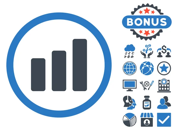 Staafdiagram verhoging platte Vector Icon met Bonus — Stockvector