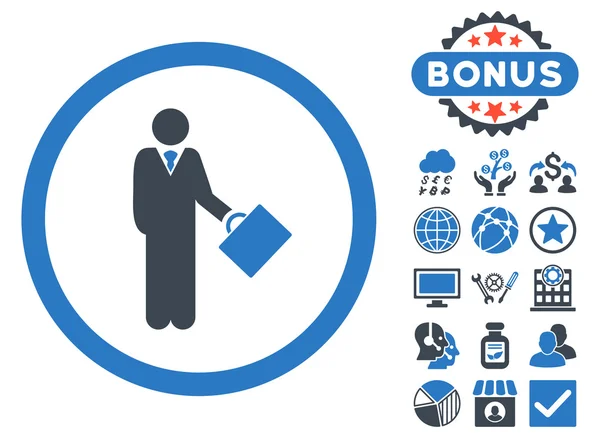 Hombre de negocios plana Vector icono con bonificación — Vector de stock