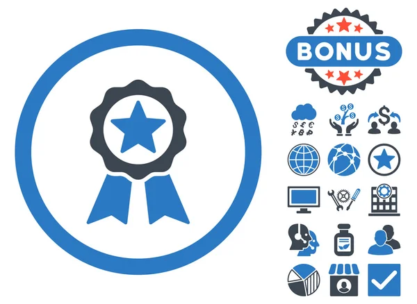 Icône vectorielle plate de sceau de certification avec le boni — Image vectorielle