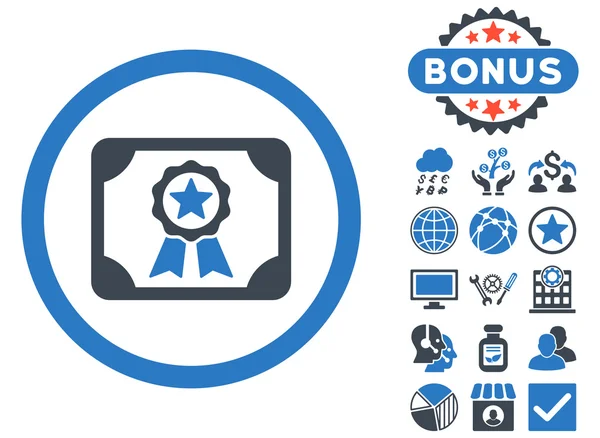 Certificaat platte Vector Icon met Bonus — Stockvector