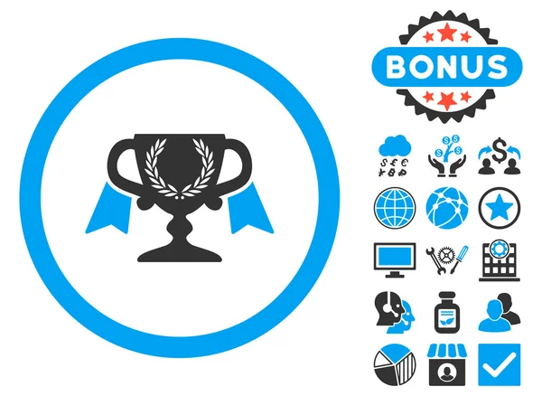 Award Cup plat vector icoon met bonus — Stockvector