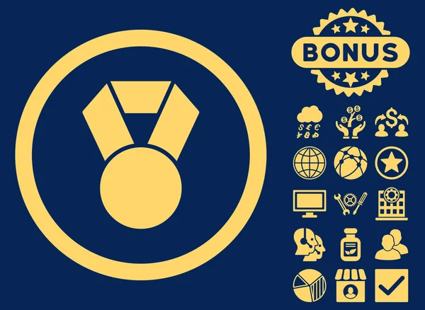 Medalla de Logro Icono de Vector Plano con Bonus — Archivo Imágenes Vectoriales
