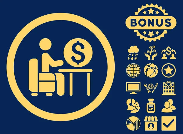 Bankier Office platte Vector Icon met Bonus — Stockvector