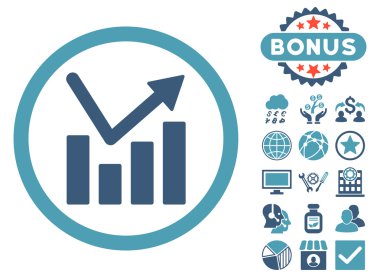 Bonus ile çubuk grafik eğilim düz vektör simgesi