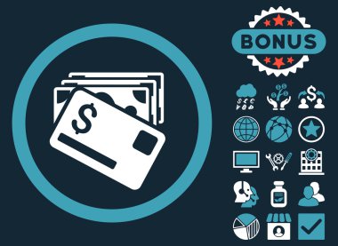 Bonus ile banknot ve kart düz vektör simgesi