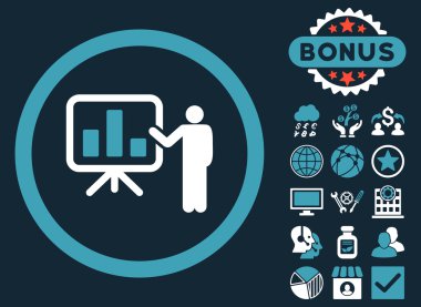 Bonus ile çubuk grafik sunum düz vektör simgesi