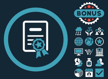 Bonus ile onaylı Diploma düz vektör simgesi