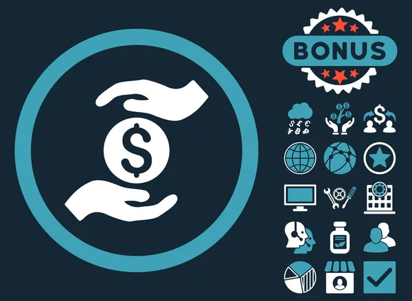 Biznes ikona płaskie wektor ubezpieczenia ręce z Bonus — Wektor stockowy