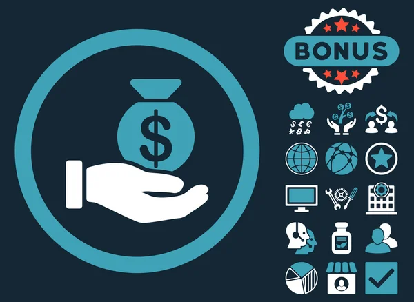 Środków pieniężnych płatności płaskie wektor ikona z Bonus — Wektor stockowy