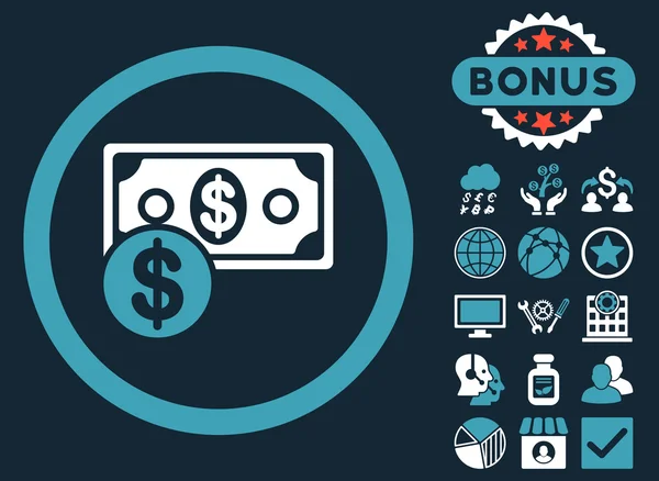 Cash platte Vector Icon met Bonus — Stockvector