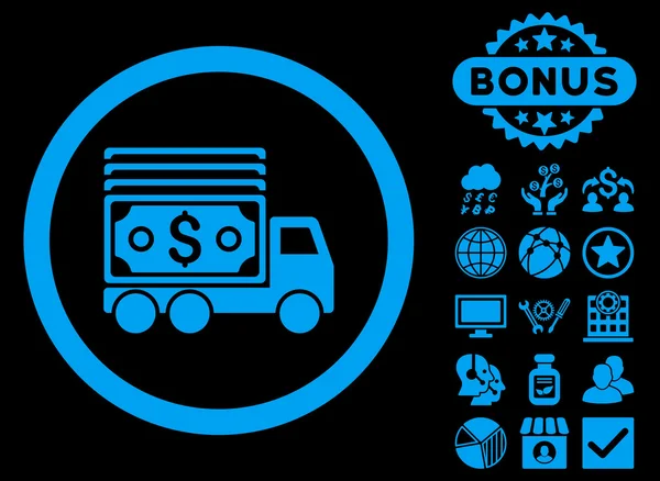 Cash vrachtwagen platte Vector Icon met Bonus — Stockvector