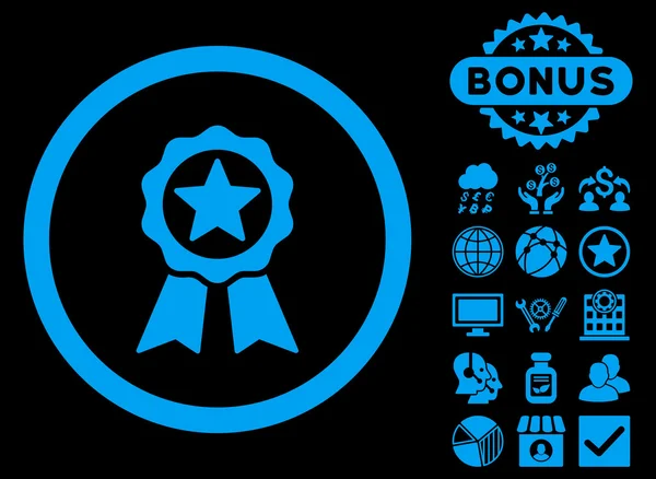 Icône vectorielle plate de sceau de certification avec le boni — Image vectorielle