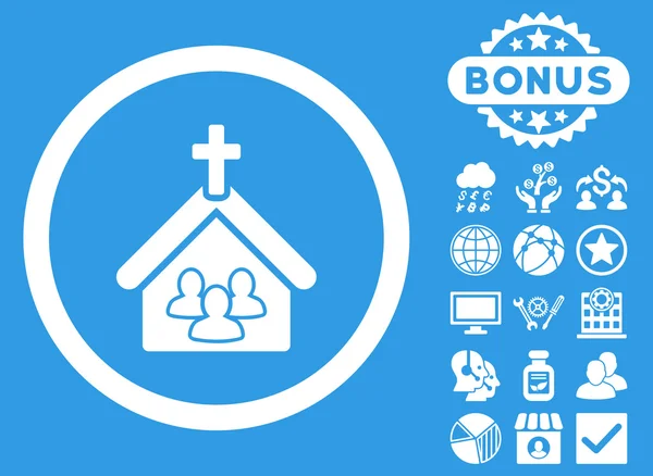Ícone de vetor plano de igreja com bônus —  Vetores de Stock