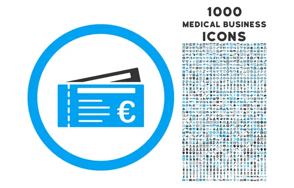 Euro lístky se zaokrouhlenou ikonou s 1000 ikonami bonusů — Stockový vektor