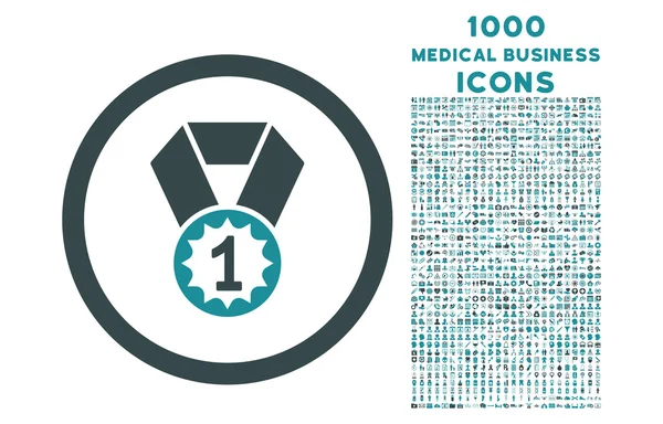 Primer lugar redondeado icono con 1000 iconos de bonificación —  Fotos de Stock