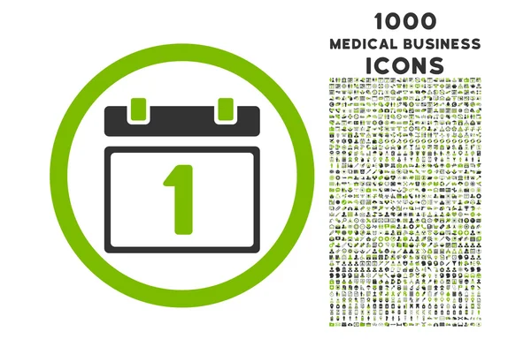 Icono redondeado de primer día con 1000 iconos de bonificación — Foto de Stock