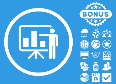 Bonus ile çubuk grafik sunum düz glif simgesi