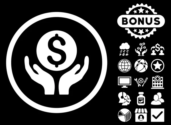 Geld Pflege Hände flache Glyphen-Symbol mit Bonus — Stockfoto
