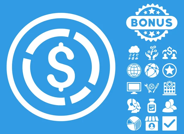 Het pictogram van het platte Glyph van dollar structuurdiagram met Bonus — Stockfoto