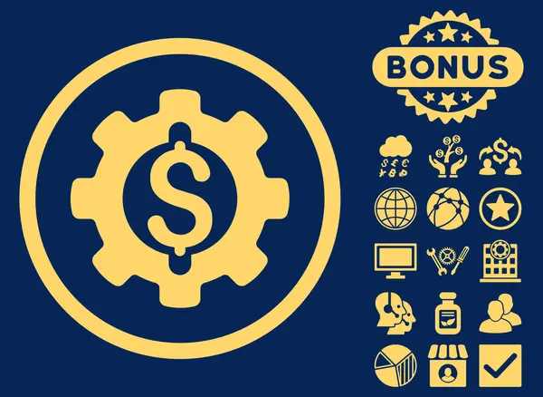 Icono de Glyph plano de engranaje de desarrollo financiero con bono —  Fotos de Stock