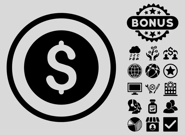 Dollar munt platte Glyph pictogram met Bonus — Stockfoto