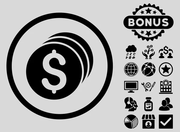 Dolar monety płaskie glifów ikona z Bonus — Zdjęcie stockowe