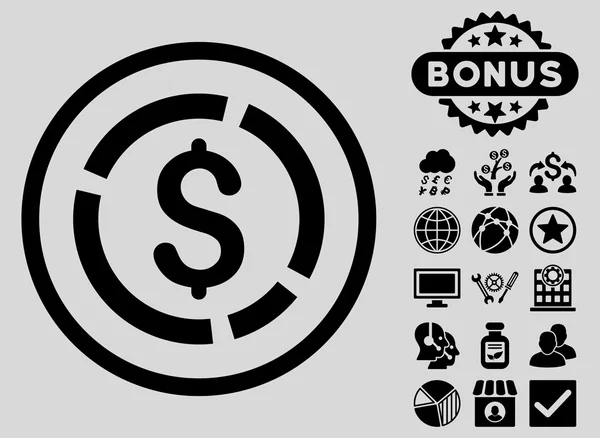 Het pictogram van het platte Glyph van dollar structuurdiagram met Bonus — Stockfoto