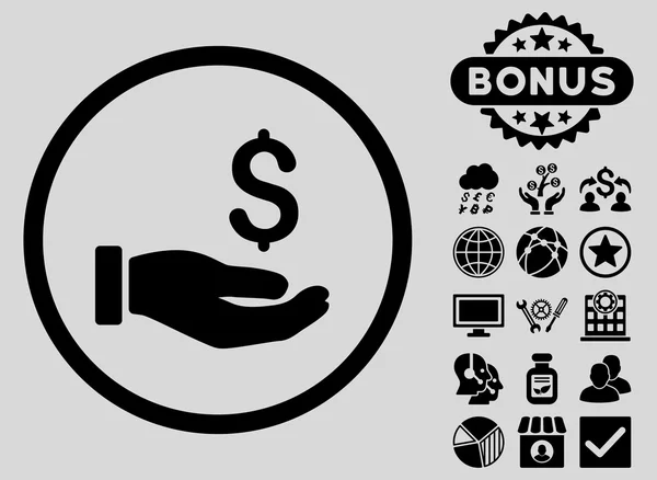 Jövedelmek kéz lapos karakterjel ikon bónusz — Stock Fotó