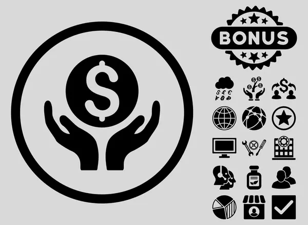 Money Care Hands Flat Glyph Icon with Bonus — Stock Photo, Image