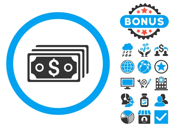 Dollar biljetten Flat Vector Icon met Bonus — Stockvector