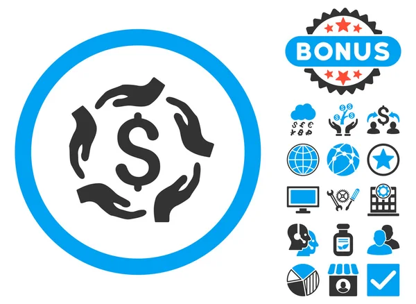 Dollar zorg handen plat Vector Icon met Bonus — Stockvector