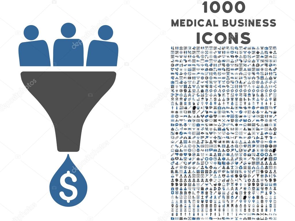 Sales Funnel Icon with 1000 Medical Business Icons