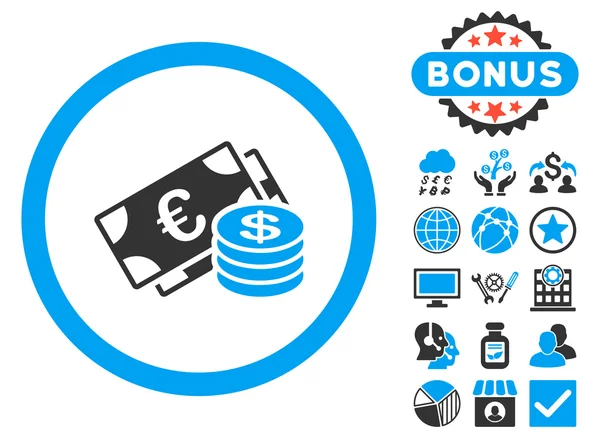 Euro i Dolar gotówki ikona płaskie wektor z Bonus — Wektor stockowy