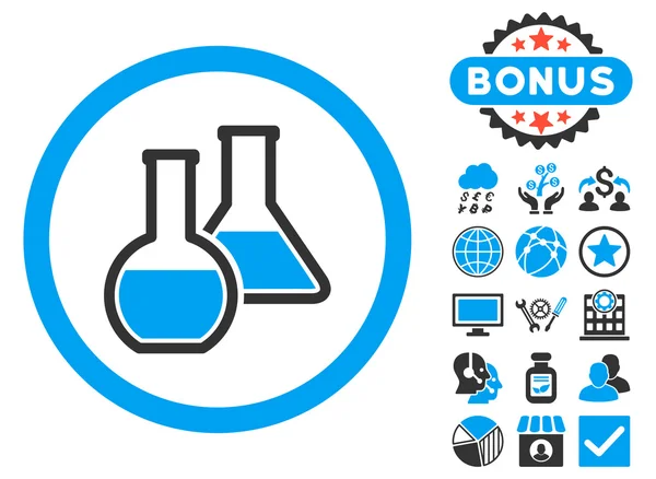 Ícone de vetor plano de frascos de vidro com bônus — Vetor de Stock
