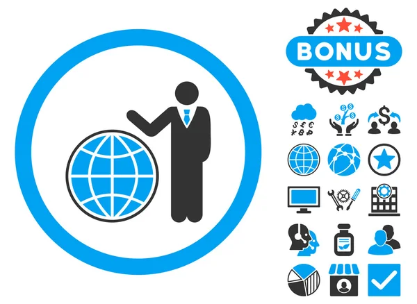 Global Manager Flat Vector Icono con Bono — Vector de stock