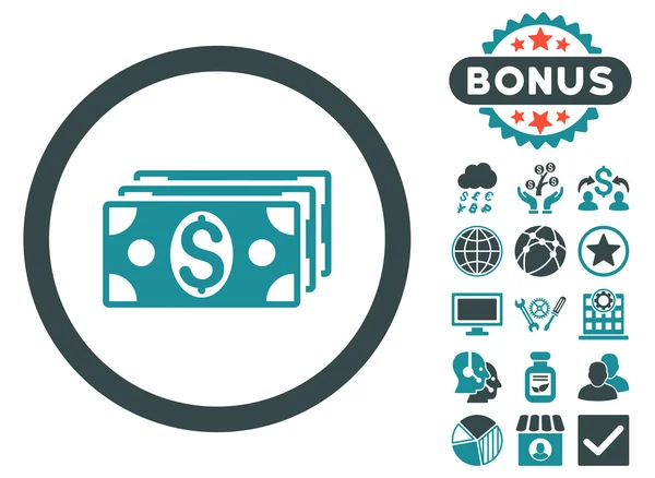 Dollar biljetten Flat Vector Icon met Bonus — Stockvector