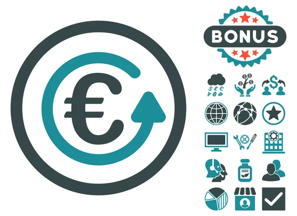 Euro Chargeback Flat Vector Icon with Bonus — Stock Vector