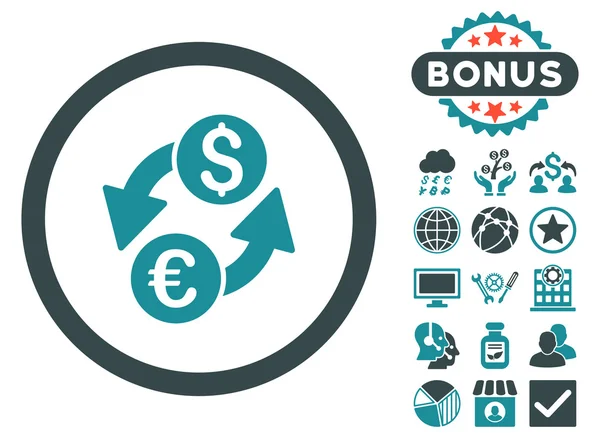 Euro Dollar Exchange platte Vector Icon met Bonus — Stockvector